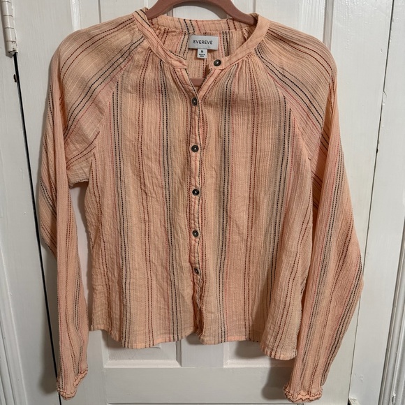 Evereve Pink Striped Button Down Shirt Blouse Cotton Medium - Picture 2 of 7
